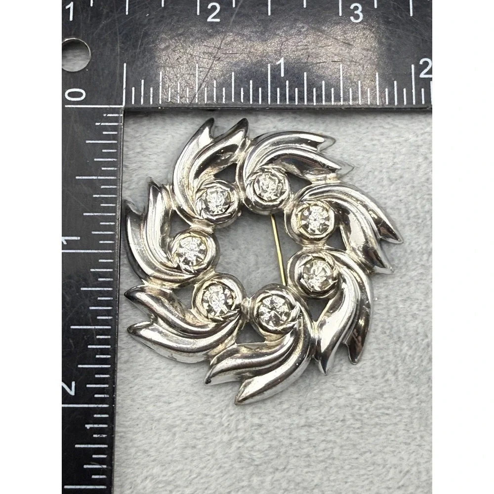 Vintage Rhinestone Dome Wreath Brooch Lot Silver Tone